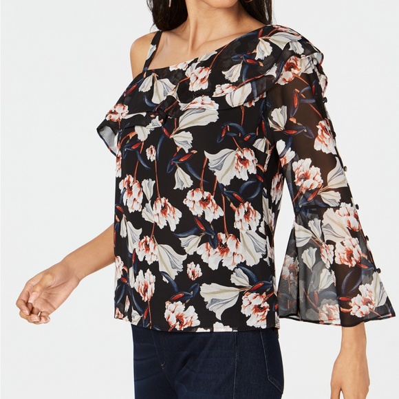 NWT I.N.C. Printed Floral Asymmetric Blouse - Picture 1 of 7